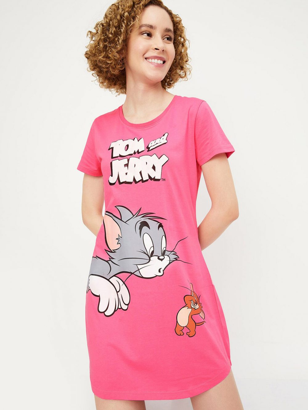 Tom & Jerry Graphic Printed Pure Cotton T-shirt Nightdress