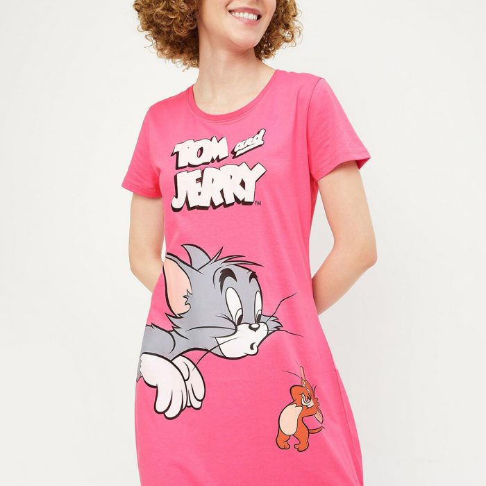 Tom & Jerry Graphic Printed Pure Cotton T-shirt Nightdress